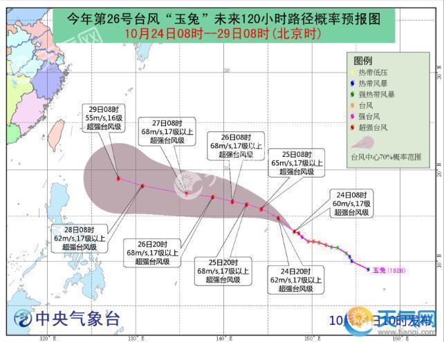 2018年第26号台风发育成17级超强台风 29日前不影响中国