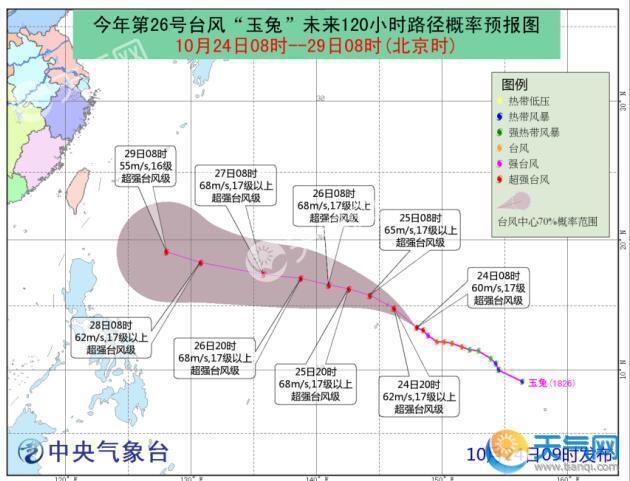26号台风玉兔增强至超强台风级 28日前对我国无影响