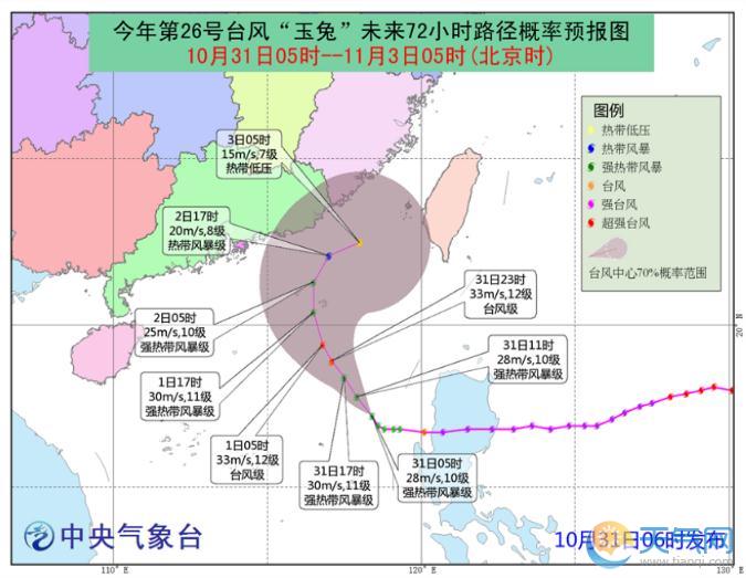 台风玉兔路径:进入南海开始减弱 新疆降温达1