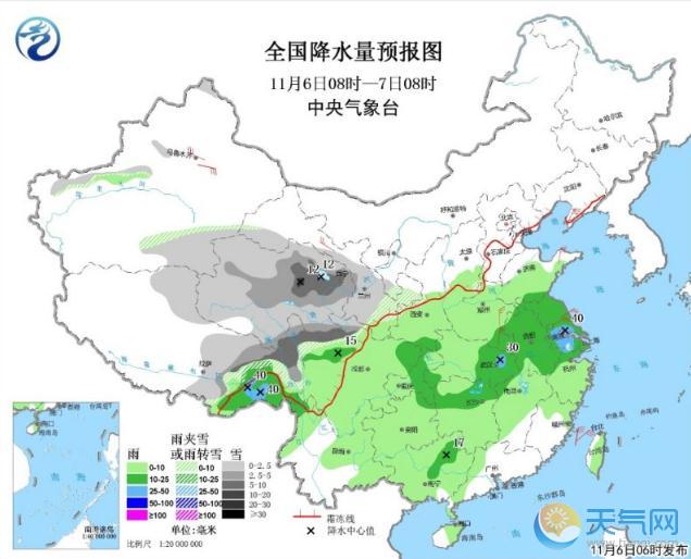 南方自西向东降水展开 青藏高原西北东部小到中雪