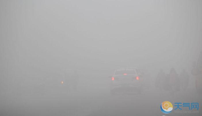 山东威海大雾能见度不足百米 发大雾黄色预警车停路边无法前行