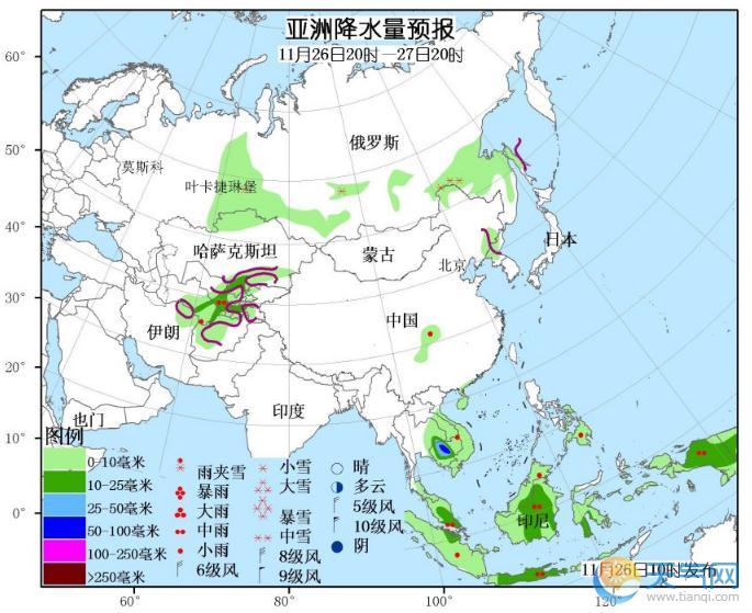 11月26日国外天气预报 北美西部东部强雨雪欧洲南部强降水