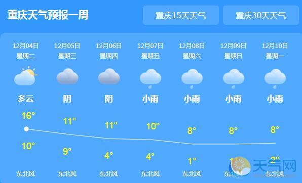 重庆多地陆续入冬 全市气温跌至10℃