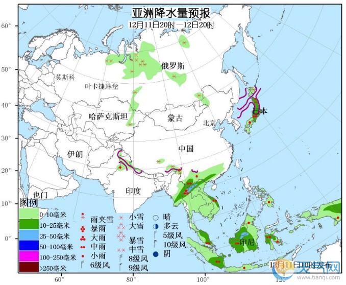 12月11日国外天气预报 东欧南部强雨雪大洋洲东部强降雨