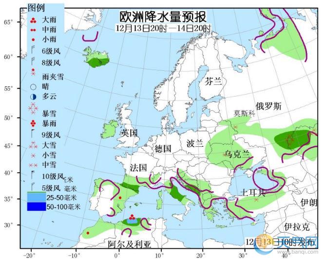 12月13日国外天气预报 北美东南部大洋洲东部强降雨