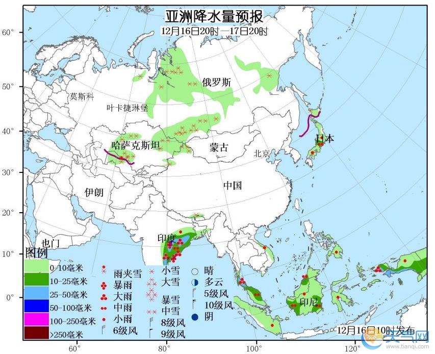 12月16日国外天气预报 北美洲西部东南部强雨雪