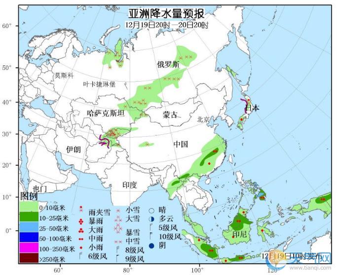 12月19日国外天气预报 北美洲东南部仍有较强降水