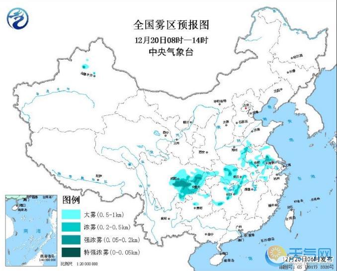 大雾黄色预警：江苏湖北四川强浓雾河南安徽湖北大雾