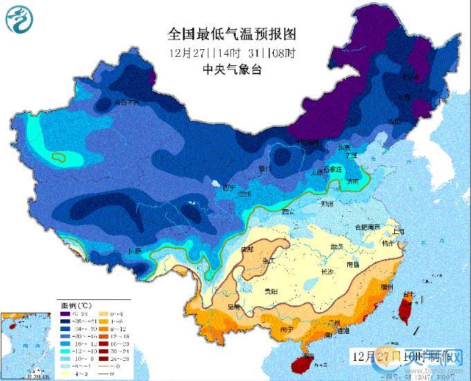 10时发布全国寒潮蓝色预警：最低温0℃线南移至南岭