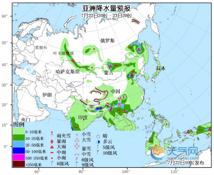 7月22日国外天气预报 欧洲西南部、亚洲