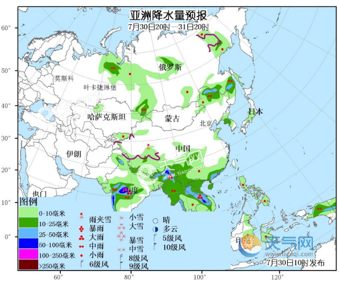 7月30日国外天气预报中亚西亚高温天气持续 天气网
