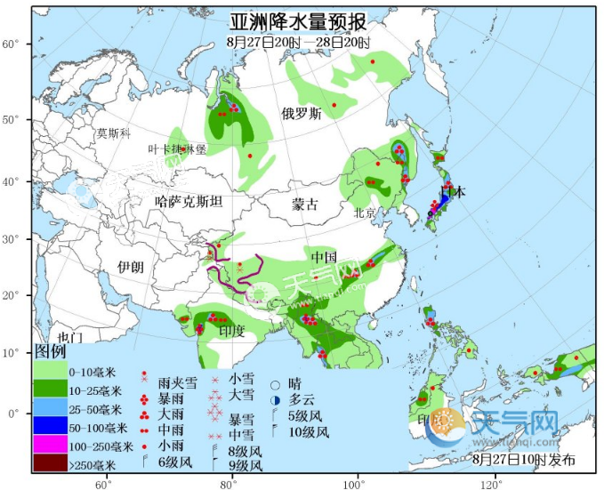 8月27日国外天气预报 亚洲南部较强降水来袭