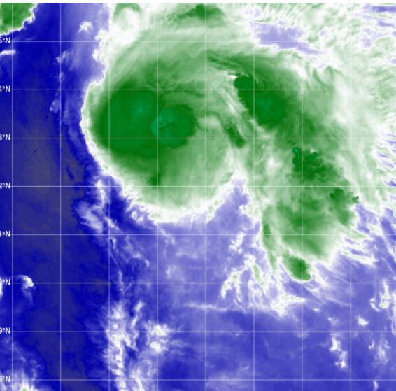 2019年第15号台风卫星云图实况 云系逐渐趋于匀称不断加强中