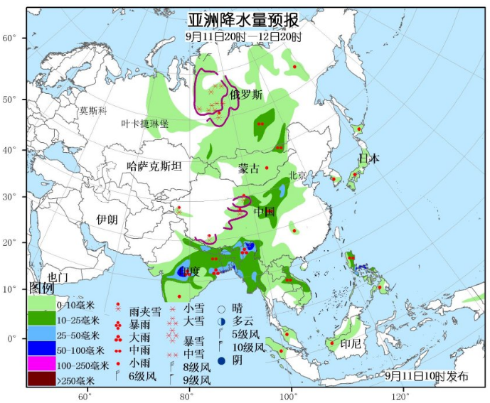 9月11日国外天气预报 北美五大湖区附近有较强降水