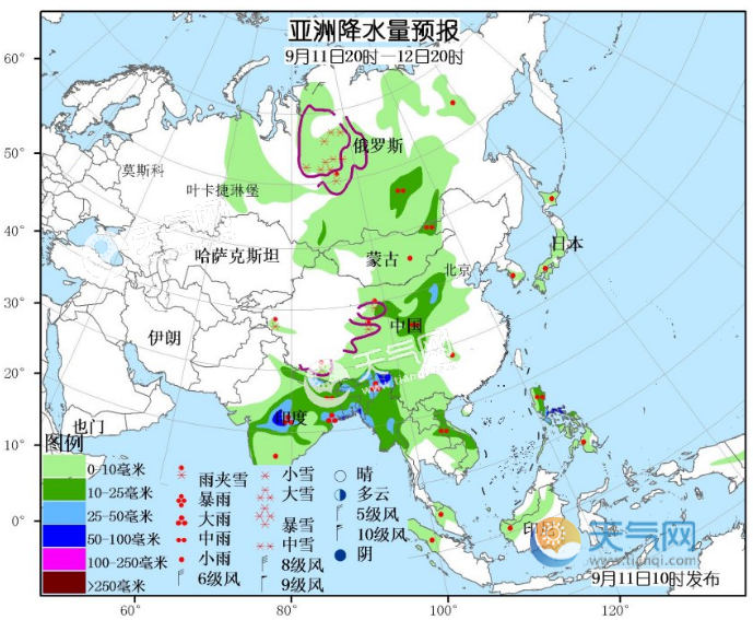 9月11日国外天气预报 北美五大湖区附近有较强降水