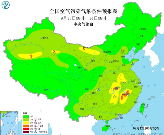 中秋节全国空气污染情况：大部良好仅江汉江南有臭氧污染