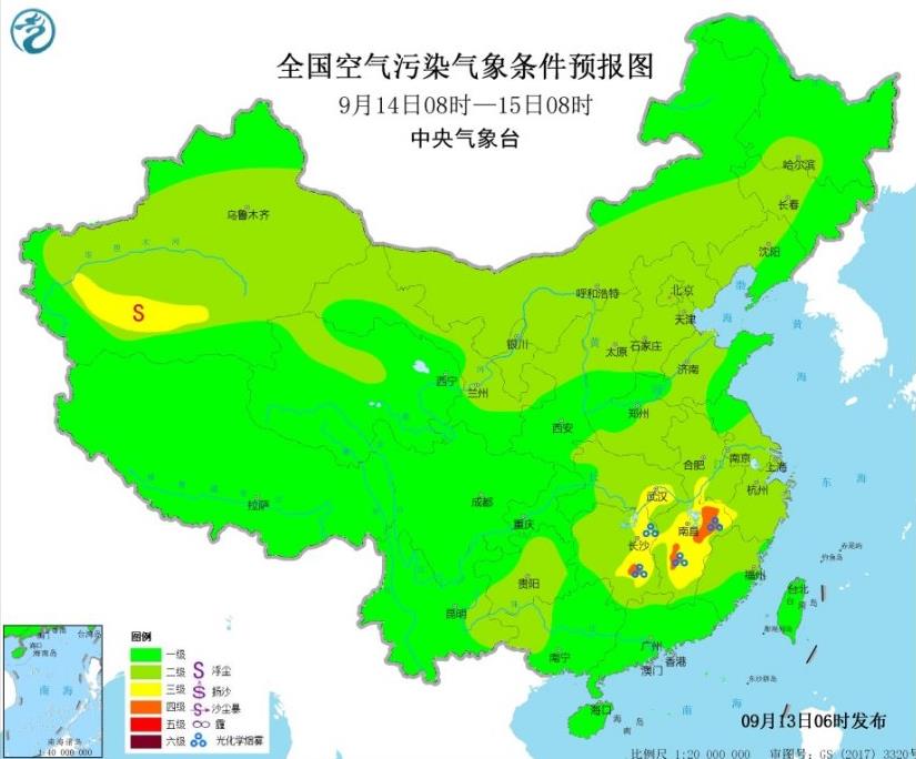 中秋节空气质量预报：江南江汉臭氧污染持续