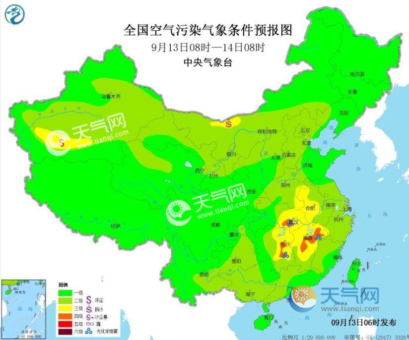 中秋节空气质量预报：江南江汉臭氧污染持续