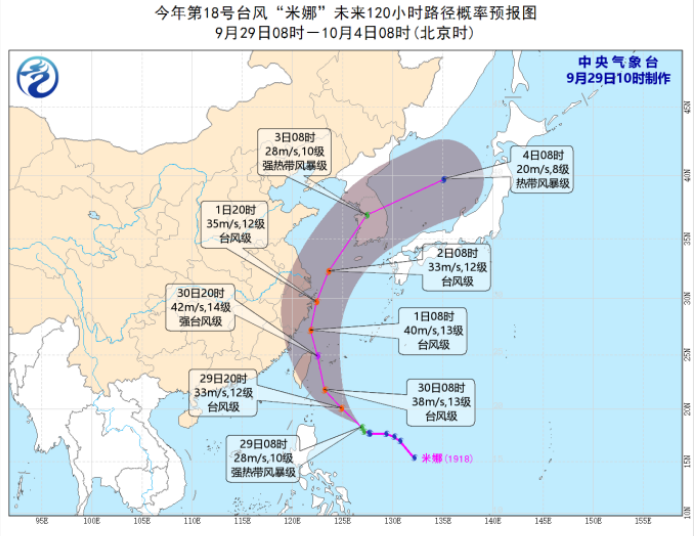 台风米娜这个路径，再往西偏一点点就会登陆浙江