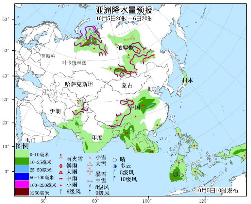 10月6日国外天气预报 北美洲北部和东南部有较强雨雪