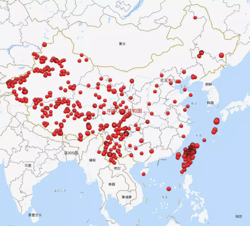 国庆节期间中国地震分布：发生7次地震最大地震在贵州