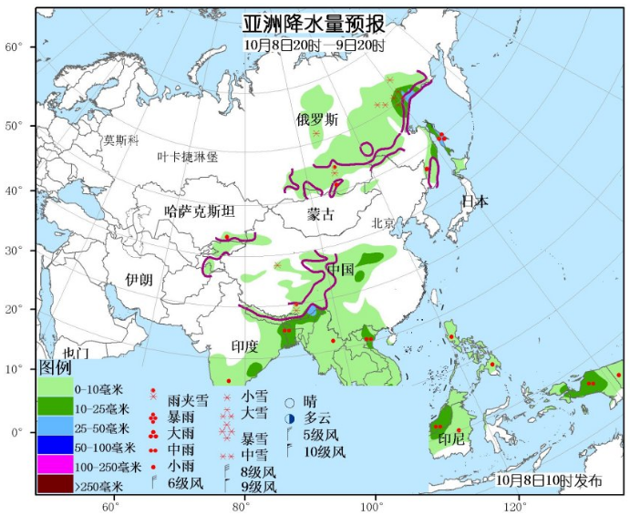 10月8日国外天气预报 北美洲西部和中部有较强雨雪