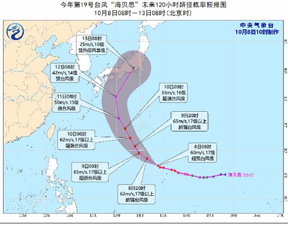 19号台风中心风力加强至17级 19号台风“海贝思”登陆地点时间预测