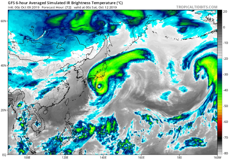 台风海贝思“换风眼”成功 云图显示19号台风可覆盖整个日本国