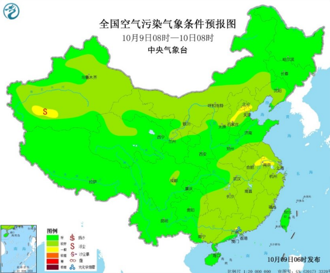 全国范围内大气扩散条件都很好 华北中南部略差