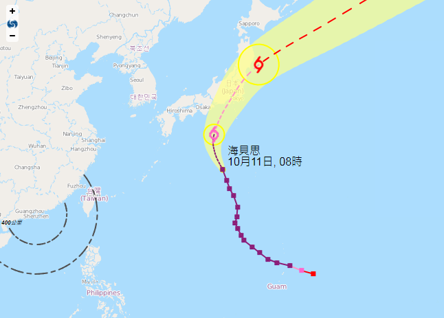 日本19号超级台风路径继续西调 威力最大的半圆将强攻东京