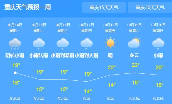 重庆全市小到中雨天气 主城气温最高仅19℃