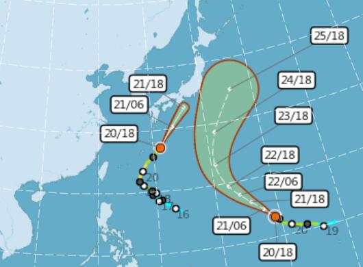 20号和21号双台风最新消息 北偏东而行“浣熊”或登陆日本