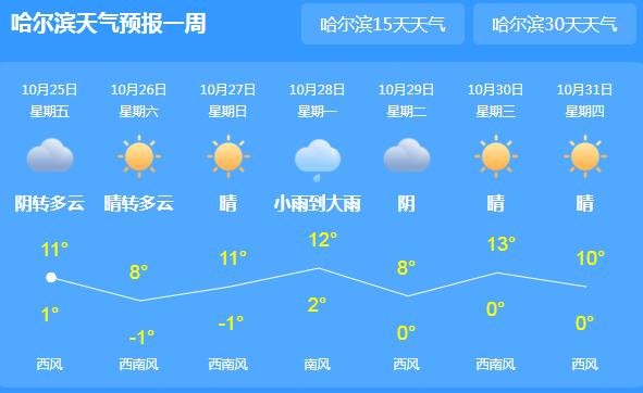 哈尔滨正式入冬气温仅6℃ 未来三天伴有雨夹雪