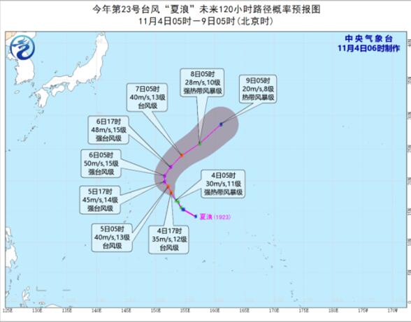 23号台风最新消息实时路径图 台风“夏浪”增强至台风级对我国无影响