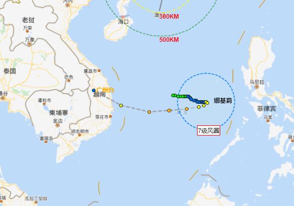 24号台风娜基莉路径图最新消息 8日之后才转头向越南移动