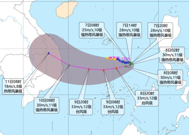 第24号台风娜基莉逐渐加强 中心附近风力将达13级