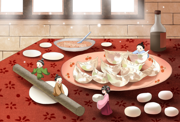 2019立冬吃饺子图片卡通可爱 手绘立冬吃饺子可爱图片