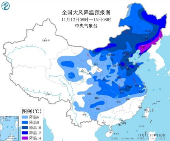 从东北西北到贵州云南 强冷空气覆盖全国大部降温8℃