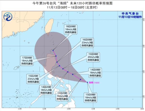 第26号台风“海鸥”生成风力8级 未来会登陆我国吗