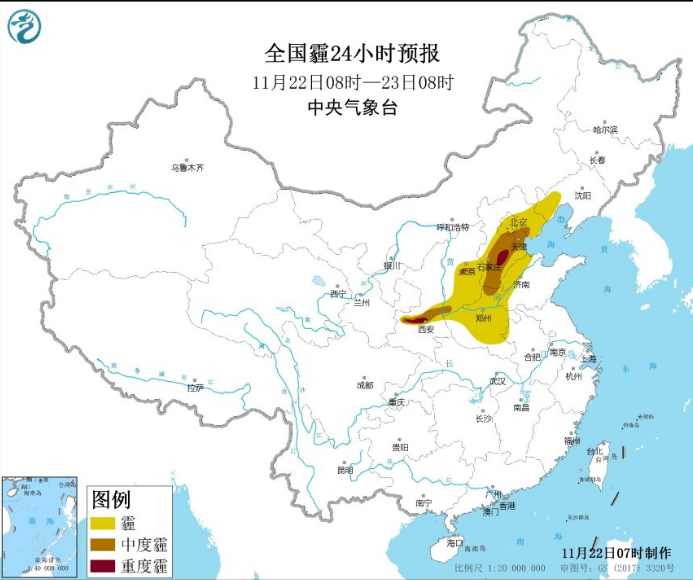 全国雾霾预报：河北陕西成雾霾最严重“重灾区”