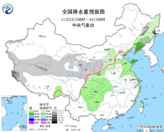 冷空气入侵中东部气温骤降6～8℃ 华北新疆一带出现强降雪