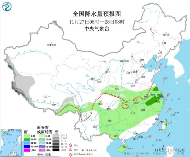 小到中雨集中在长江中下游 东北华北雨雪众多