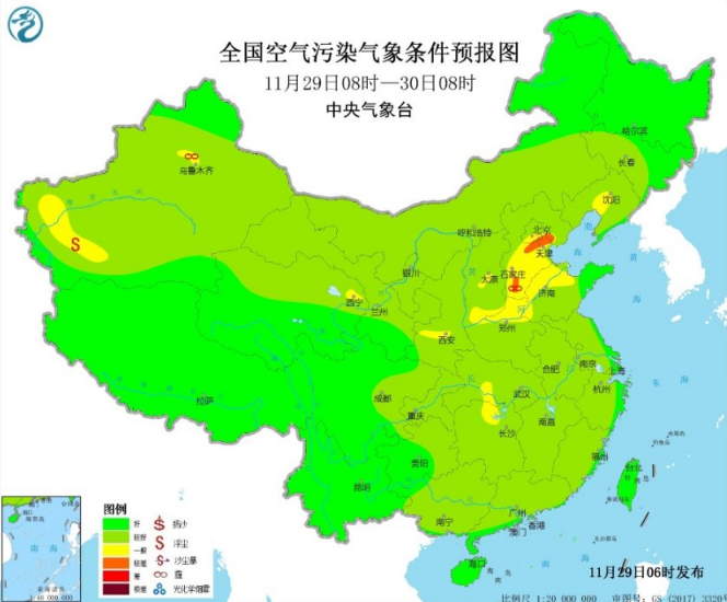 全国雾霾预报：仅陕西关中和华北有轻度雾霾