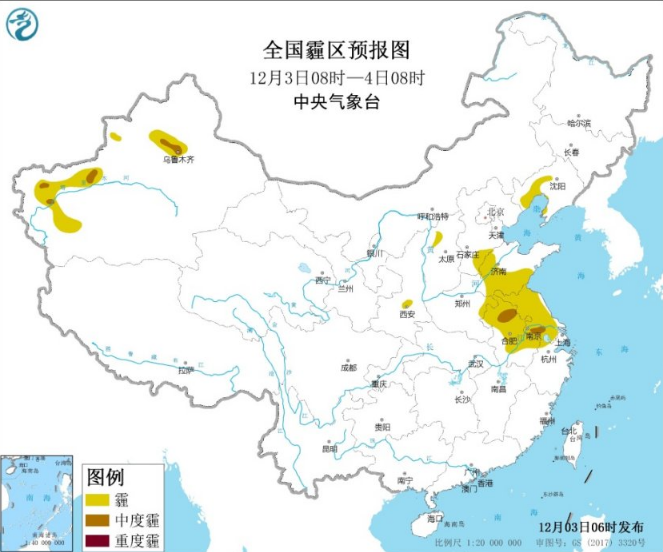 全国雾霾预报：山东江苏陕西等地有轻度霾天气