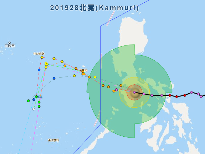 10时最新发布台风北冕预警：28号台风向南海突进中