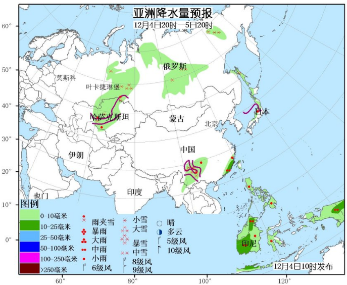 12月4日国外天气预报 西西伯利亚有较强降雪