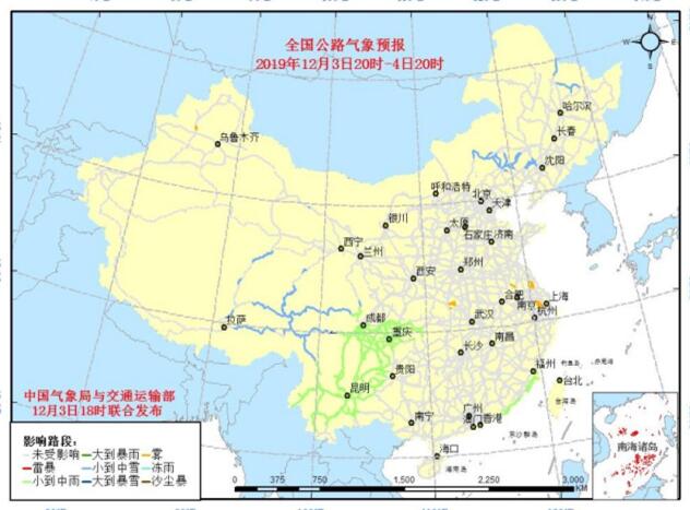 全国交通天气：12月04日全国高速路况实时查询