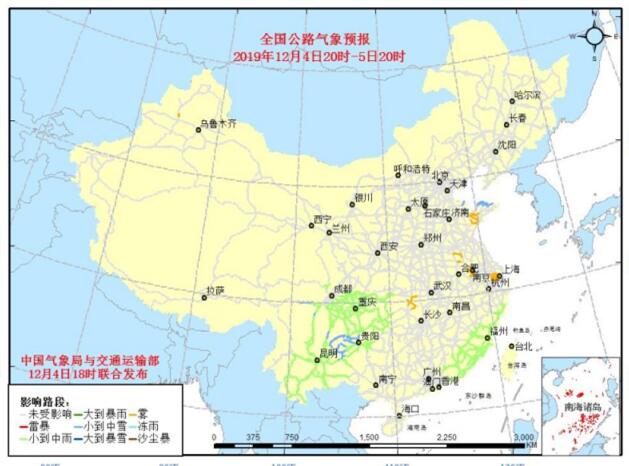 全国交通天气：12月05日全国高速路况实时查询