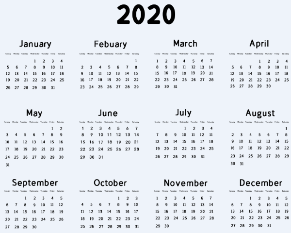 2020年日历表 2020年农历阳历全年版