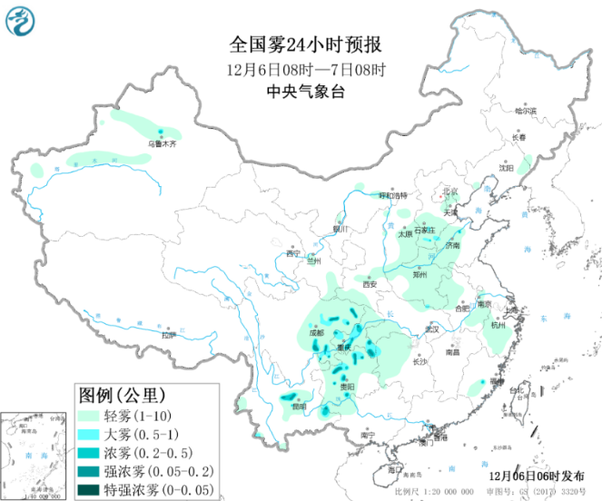 全国雾霾预报：中度霾袭击黄淮汾渭四川华北有大雾